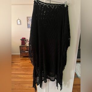 Chic Black Fringe Poncho